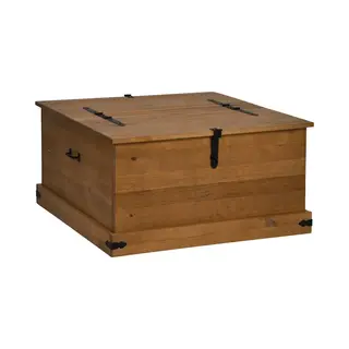 VidaXL Storage Chest - Pine Wood, Dual Compartments, Versatile Coffee Table, Metal Handles, 91x91x47 Cm, Honey Brown Finish