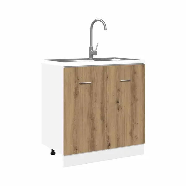 VidaXL - Sink Bottom Cabinet/Storage Shelf - Artisan Oak/Brown Engineered Wood - 80x46x81.5cm - Kitchen Organization thumbnail