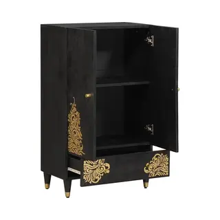 VidaXL - Highboard - Met - Lade - Zwart - 60 - X - 33 - X - 100 - Cm - Massief - Mango - Hout