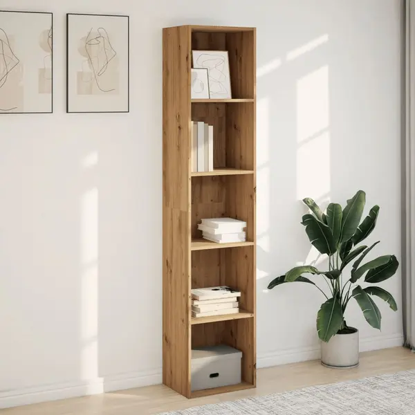 VidaXL 5 Shelf Artisan Oak Bookcase - Size, 189 X 30 X 40cm - Brown - Wilko thumbnail