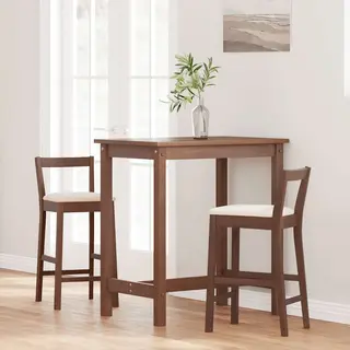 VidaXL Lot De 2 Tabourets De Bar Avec Coussin - Marron - Bois Massif D'hévéa - Chaise De Cuisine, De Pub, De Bistrot, De Restaurant, De Comptoir