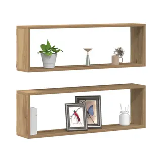 VidaXL - Wandplanken - Met - Plank - 2 - Pcs - Ambachtelijk - Eiken - 80 - X - 15 - X - 26 - Cm