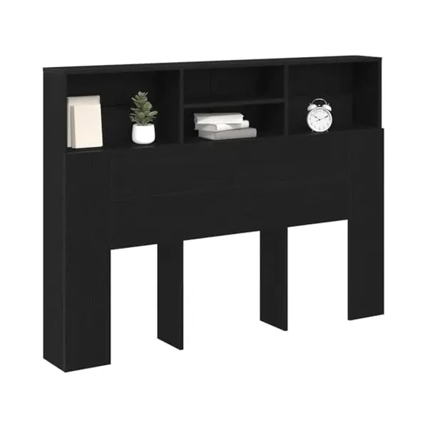 VidaXL Headboard Cabinet Black Oak 140 X 19 X 103.5 Cm Engineered Wood, Modern Bedroom Storage, Rectangular Headboard Cabinet, Wall-Mounted Organizer thumbnail