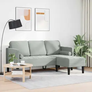 VidaXL Sofa Set Mit Kissen Hellgrau Polyester, Moderner Wohnzimmersofa-Set Aus Samt, Rechteckig, Verstellbar, Modulare Gestaltung, Praktisches Sitzen