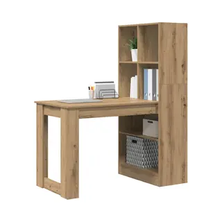 Desk With Shelf Artisan Oak 122 X 67 X 145 Cm Engineered Wood Vidaxl
