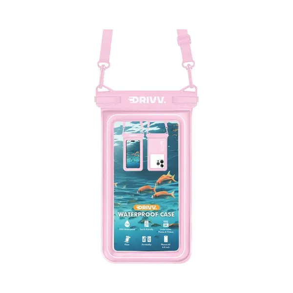 Drivv. Luxe Waterdicht Telefoonhoesje - Drijvend - Dubbele Klipsluiting - Tot 6.8 Inch - Roze thumbnail