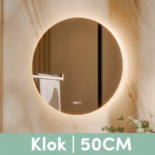 Beloura Badkamerspiegel Met Verlichting - Ronde Badkamer Spiegel - Verwarming - Klok - Led - 50 Cm