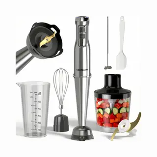 Veltrion Staafmixer Pro 6-in-1 Set - 1100W - Titanium Messen - Turbofunctie - Incl. Spatel, Hakmolen, Garde, Melkopschuimer & Maatbeker - Pfas-vrij