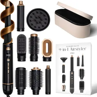 Sansbeauté® 9-in-1 Airstyler Met Diffuser En Opbergdoos - Multistyler - Föhnborstel Kort Haar - Haarkruller - Haarstyler - Haardroger -