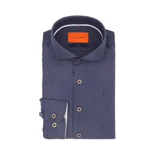 Suitable Herringbone Overhemd Donkerblauw (navy) - Maat 41 - Heren - Overhemden Formeel