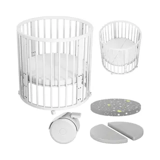 Flowsense Baby Box – Ronde Speelbox Playpen – Met Matras – Verstelbare Hoogtes – Wielen - Wit