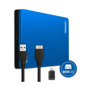 VisiQuality High-Speed Externe Harde Schijf 500 Gb - Draagbare Harde Schijf Usb 3.0 - Voor Windows & Mac - Xbox & PS4 Games - Compact - Blauw