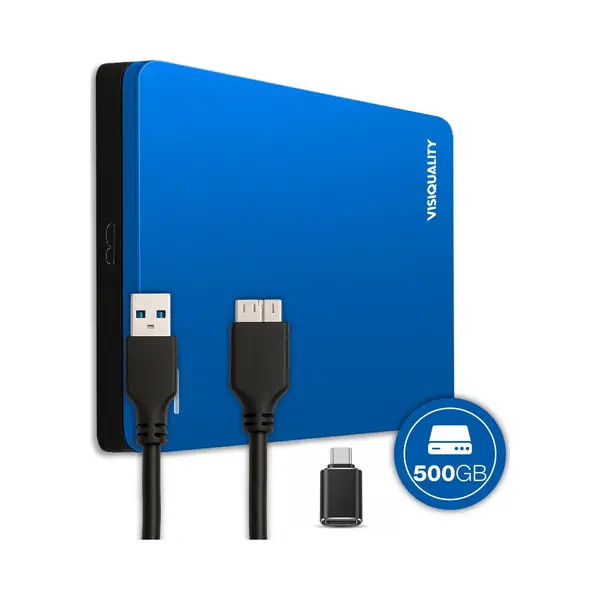 VisiQuality High-Speed Externe Harde Schijf 500 Gb - Draagbare Harde Schijf Usb 3.0 - Voor Windows & Mac - Xbox & PS4 Games - Compact - Blauw thumbnail