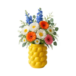 Misou Citroenvaas - 14x14x19cm - Bloempot - Met Citroenen - Plantenpot - Hoge Bloempotten - Voor Binnen En Buiten - Citroen Vaas - Large - Cement -