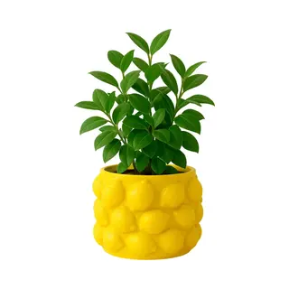 Misou Citroenvaas - 14x14cm - Bloempot - Met Citroenen - Plantenpot - Bloempotten - Voor Binnen - En Buiten - Citroen - Vaas - Medium - Cement -