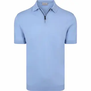 Suitable Knitted Half Zip Polo Dan Lichtblauw - Maat L - Heren - Polo Shirt Heren Met Korte Mouw