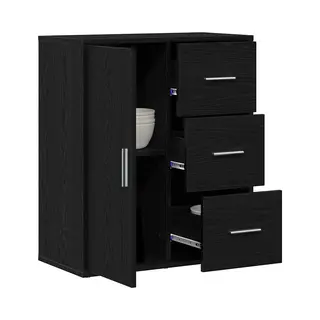 VidaXL Dressoir Met Lade Zwart Eiken 60 X 31 X 70 Cm Bewerkt Hout