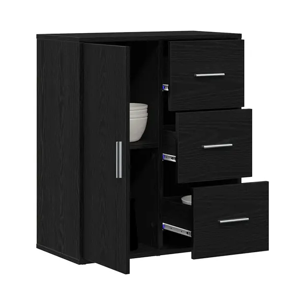 VidaXL Dressoir Met Lade Zwart Eiken 60 X 31 X 70 Cm Bewerkt Hout thumbnail