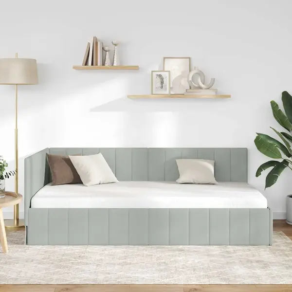 VidaXL Eckbettgestell Mit Kopfteil Hellgrau 90 Cm X 200 Cm Samt thumbnail