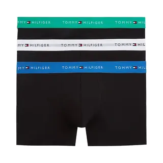 Tommy Hilfiger Mens Signature Repeat Logo Waistband 3-Pack Trunks - Jade/Blue/White - M