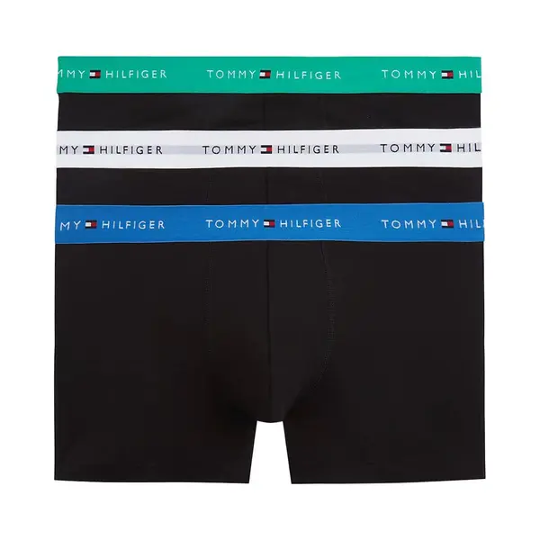 Tommy Hilfiger Mens Signature Repeat Logo Waistband 3-Pack Trunks - Jade/Blue/White - M thumbnail
