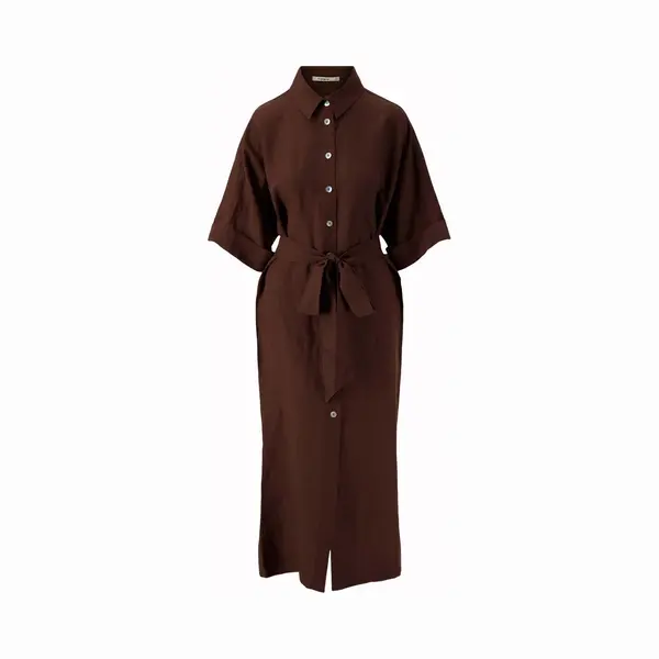 Zusss Jurk Linnen Wijde Doorknoopjurk 0301 0036 Brown Dames Maat - L thumbnail