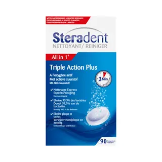 4x Steradent Triple Action Plus Kunstgebit Reiniger 90 Tabletten