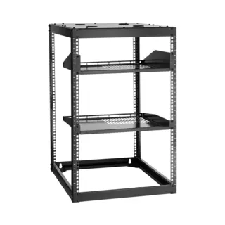 16U Open Frame Netwerk Rack, 58, 4 Cm Diepte, Muur-Mountbaar Of Vloer-Stående Server Rack, Duurzame 4-Paal Ontwerp Met Geventileerde Planken En