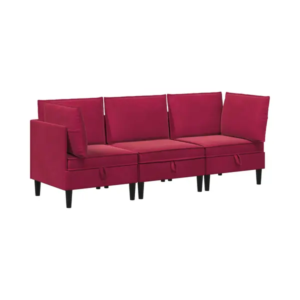VidaXL Woonkamer Meubelset Met Kussen 3 Pcs Wijnrood Fluweel thumbnail
