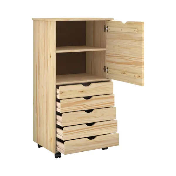 VidaXL Rolling Cabinet Brown 53 X 39 X 103 Cm Solid Pine Wood, Ample Storage Units, Minimalist Rolling Cabinet, Indoor Solutions, Versatile Room thumbnail