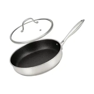 Pasper Hapjespan Ø 28 Cm Met Deksel - Pfas & Ptfe Vrij - Inductie, Elektrisch, Keramisch & Gas - Rvs Honingraat Anti-Aanbakpan Sauteerpan