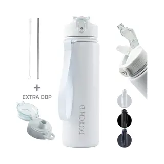 Dutch'D ® - Rvs Thermofles - Drinkfles - 800ML - Waterfles Met Rietje - Thermosfles - Dubbelwandige Isolatie - Thermoflessen - Extra Dop - Rvs