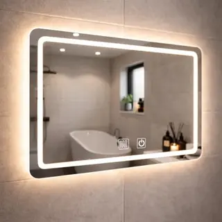 WoonWonder NovaGlow Badkamerspiegel Met Led Verlichting - Dimbaar - Anti-Condens - 2700K/4500K/6400K - 40cm X 60 Cm - Transparant