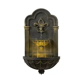 Teamson Home Tuin Muur Waterornament - Waterfontein - Fleur-de-lis Ontwerp Met Lichten - 300 L/h