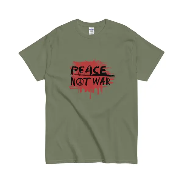 Gildan Anti Oorlog Statement Tshirt - Peace Not War - Dames En Heren - Khaki Groen - 2XL thumbnail