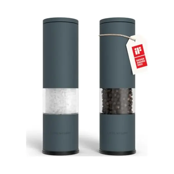 Lars NysØM Salt And Pepper Grinder Set Manual, Stainless Steel Salt And Pepper Mills With Adjustable Ceramic Grinder I Design Spice Shakers (Stone thumbnail