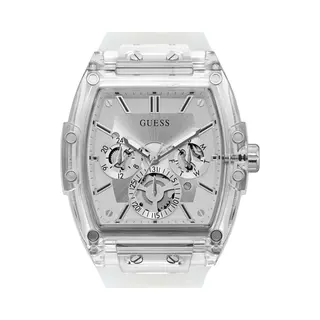 Guess Men's Trend Casual Tonneau Diamond 43mm Watch, Clear/Clear/Silver, One Size, Phoenix