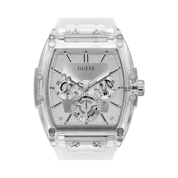 Guess Men's Trend Casual Tonneau Diamond 43mm Watch, Clear/Clear/Silver, One Size, Phoenix thumbnail