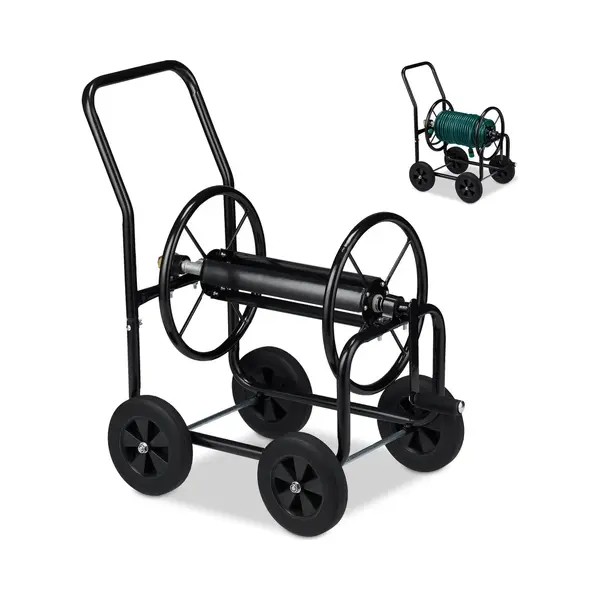 Slangenwagen - 60 Meter Slang - Stevig Metaal - Klikkoppeling - Tuinslanghaspel - 4 Rubberen Wielen - Groen Tuinslang Haspel thumbnail