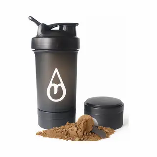 Motivai Shakebeker Met Poedercompartiment - Zwart - Shaker - 3 Delige Shaker - 600ml - Motivatie Waterfles - Voor Het Maken Van Shake's - Ook Voor