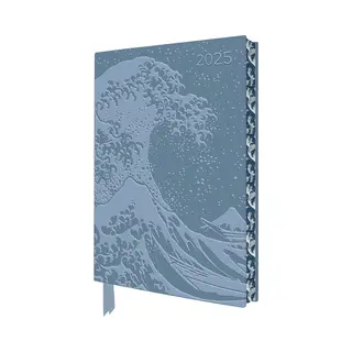 Flame Tree Katsushika Hokusai, The Great Wave 2025 Artisan Art Vegan Leather Diary Planner - Page To View With Notes