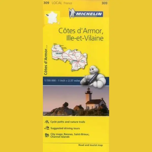 Michelin Editions des Voyages Cotes-d'Armor, Ille-et-Vilaine - Michelin Local Map 309 thumbnail