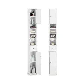 Costway Badkamerkast Hoog Kast Smal, Opbergkast Met 2 Deuren, 1 Lade En Verstelbare Planken, Ruimtebesparend Badkamerrek Voor Badkamer, Woonkamer,
