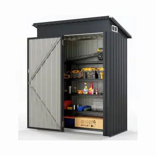 Costway Tuinhuis Van Metaal, 150 X 90, 5 X 185 Cm, 1, 5 M³, Gereedschapsschuur Met Lessenaarsdak En Deur, Afsluitbaar, Tuinhuisje, Tuinschuur,