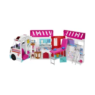 Barbie Barbie-Spielzeug, umbaubarer Krankenwagen und Klinik Spielset, mehr als 20 Zubehörteile, 2-in-1-Krankenwagen