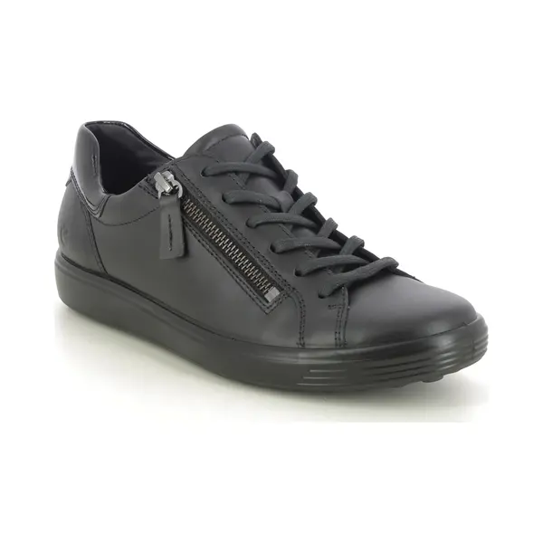 Ecco Soft 7 Lace Zip Black Leather Womens Trainers 490553-51052 In A Plain Full Grain Leather In Size 38 thumbnail