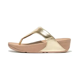 FitFlop Damen Lulu Leder Flip Flops, Zehenstegsandalen, Bequem Mit Natürlicher Fußgewölbestütze - Platin - 37 Eu