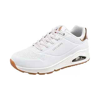 Skechers Damen Uno Shimmer Away Sneakers, White Durabuck Rose Gold Duraleather Trim, 37 Eu
