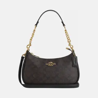 Coach Womens Teri Shoulder Bag In Signature Canvas With Chain Strap - Beige - One Size