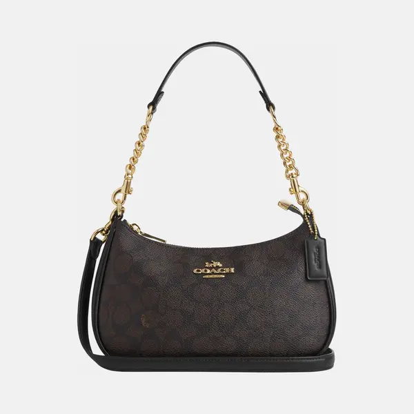 Coach Womens Teri Shoulder Bag In Signature Canvas With Chain Strap - Beige - One Size thumbnail